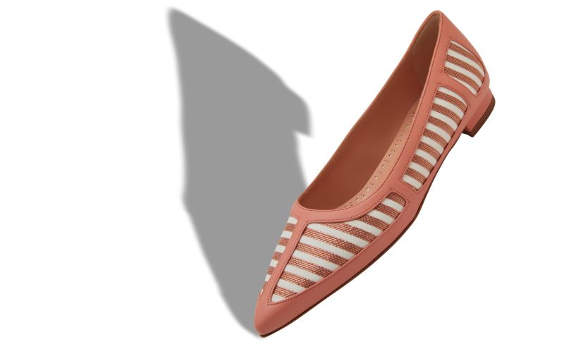 Ajara, Coral and Brown Nappa Leather Flat Pumps - €775.00