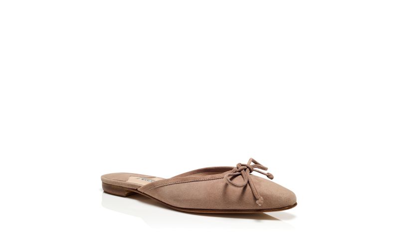 Ballerimu, Light Beige Suede Flat Mules - US$745.00