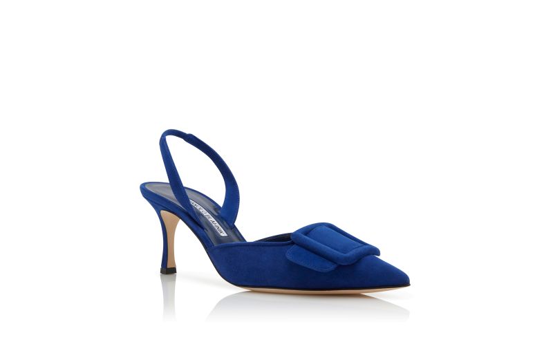 Maysli, Blue Suede Buckle Detail Slingback Pumps - AU$1,335.00