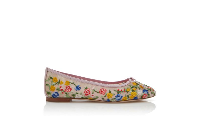Side view of Verdino, Multicoloured Mesh Floral Embroidered Ballerina Flats - €1,095.00
