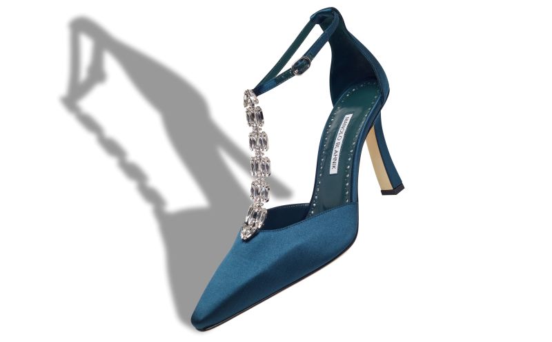 Molara, Navy Blue Satin Embellished Pumps - €1,225.00