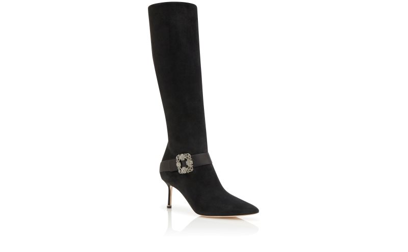 Pliniahi, Black Suede Jewel Buckle Knee High Boots  - CA$2,435.00