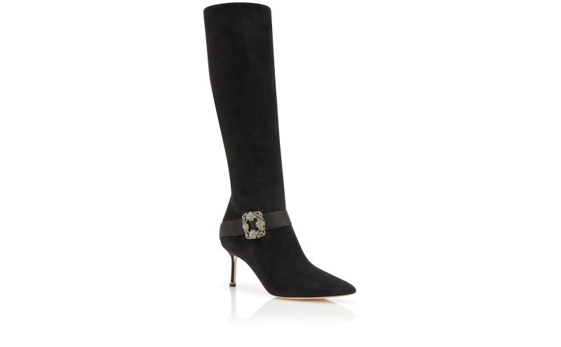 Pliniahi, Black Suede Jewel Buckle Knee High Boots  - AU$3,305.00