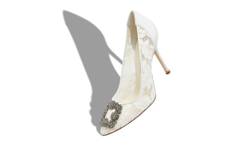 Hangisi lace, Light Cream Lace Jewel Buckle Pumps - AU$2,075.00