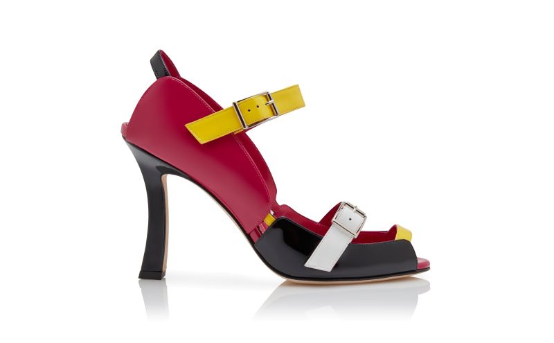Side view of Funcas, Black and Pink Patent Leather Slingback Sandals - €1,125.00