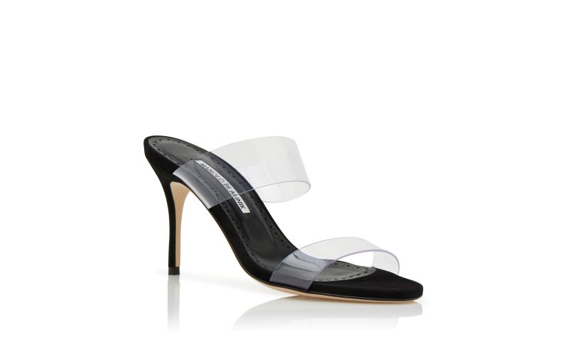 Scolto, Black Suede and ECO PVC Open Toe Mules - US$745.00