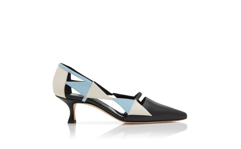Side view of Hakir, Black, Cream and Blue Nappa Leather Pumps - US$568.00