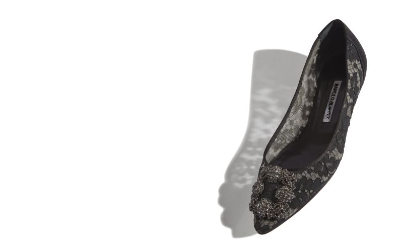 Hangisiflat lace, Black Lace Jewel Buckle Flat Pumps - US$1,295.00