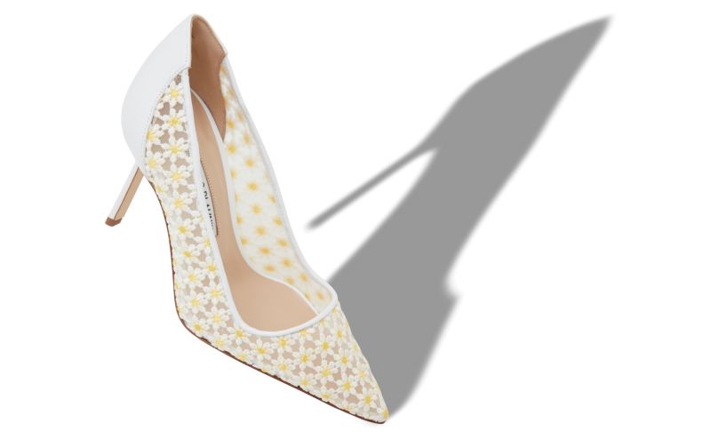 Bbla 90, White Lace Daisy Pointed Toe Pumps  - US$895.00 