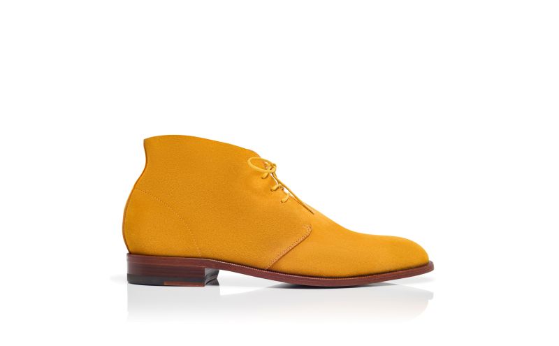 Side view of Berwick, Yellow Suede Lace-Up Ankle Boots - US$488.00