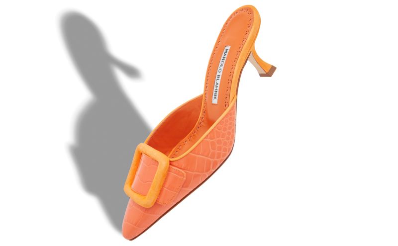 Maysalebi, Orange Calf Leather Buckle Detail Mules - US$875.00