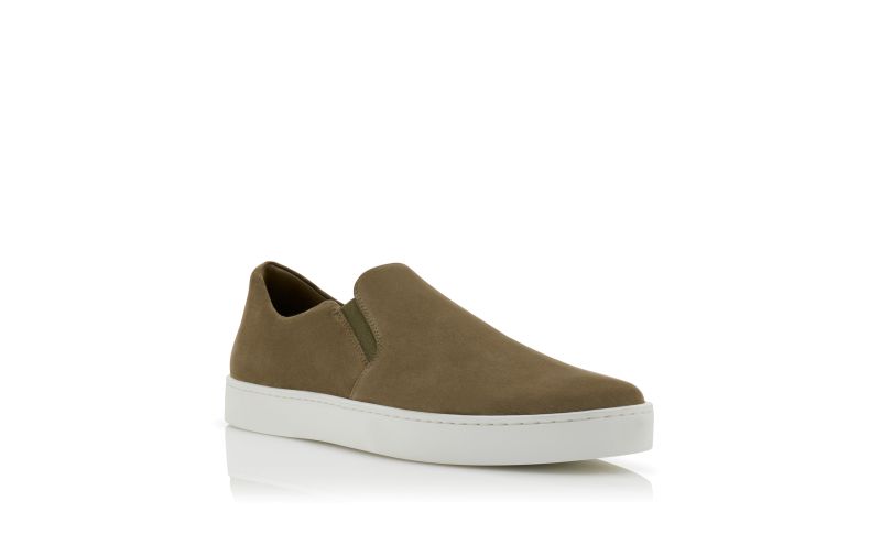 Designer Khaki Green Suede Slip-On Sneakers