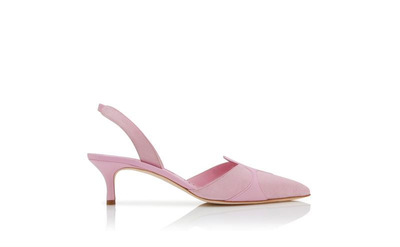 Side view of Poligleto, Pink Suede Slingback Pumps - £695.00