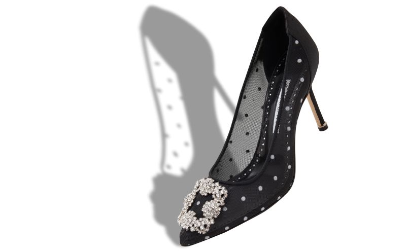 Hangisi 90, Black and White Mesh Jewel Buckle Pumps - CA$1,855.00