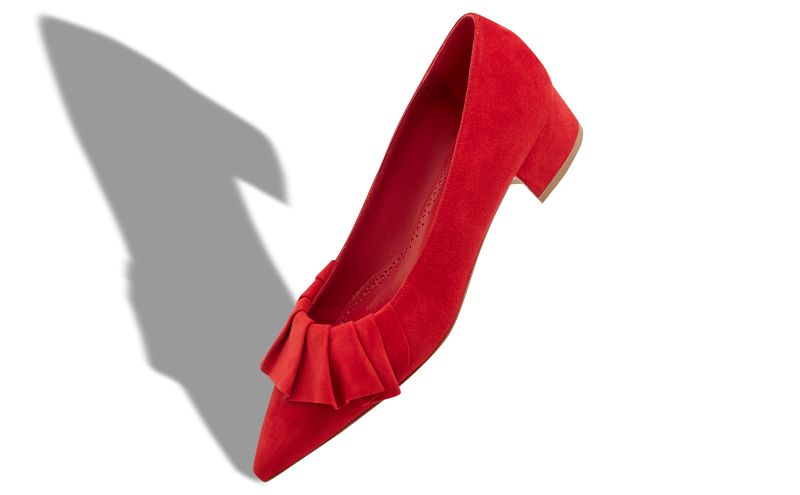 Espan, Red Suede Ruffled Pumps - US$555.00