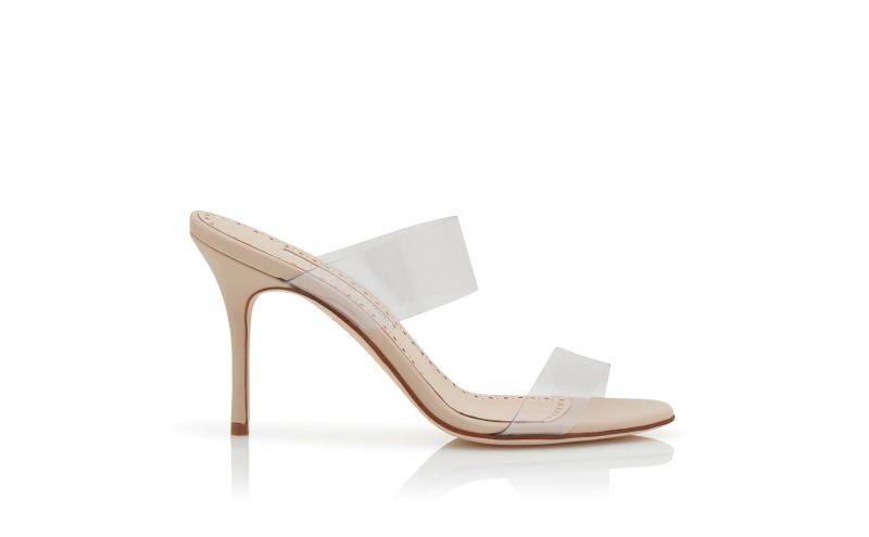 Side view of Scolto, Light Beige PVC Open Toe Mules - US$745.00