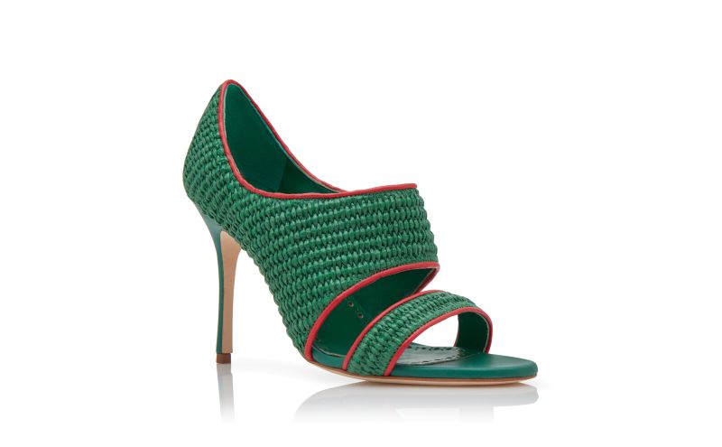 Bombil, Green and Red Raffia Open Toe Sandals - AU$1,335.00