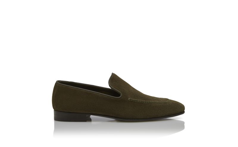 Side view of Truro, Dark Khaki Suede Loafers - US$895.00