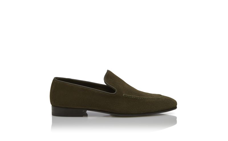 Side view of Truro, Dark Khaki Suede Loafers - £725.00