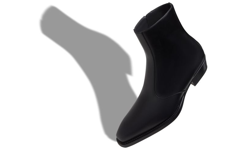 Designer Black Calf Leather Square Toe Boots
