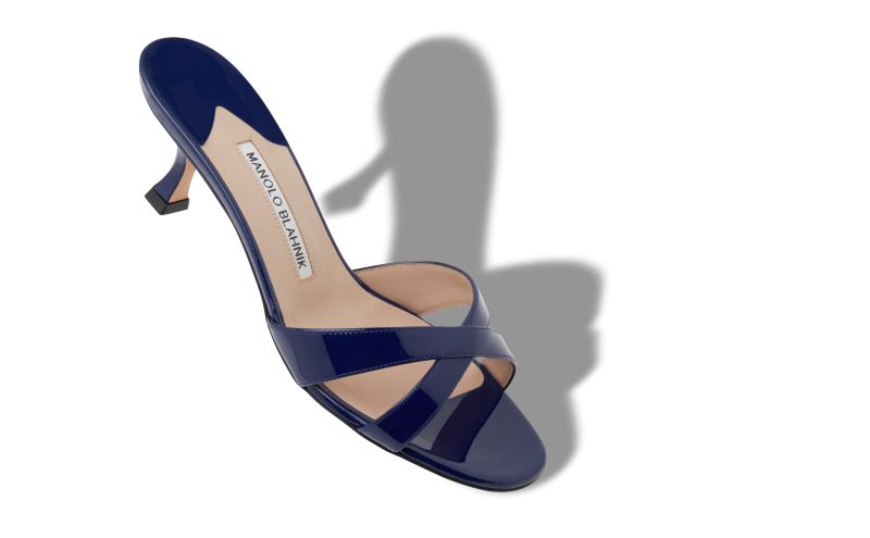 Callamu, Blue Patent Leather Open Toe Mules - £625.00 