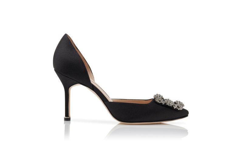 Side view of Hangisido, Black Satin Jewel Buckle D'Orsay Pumps - AU$1,875.00