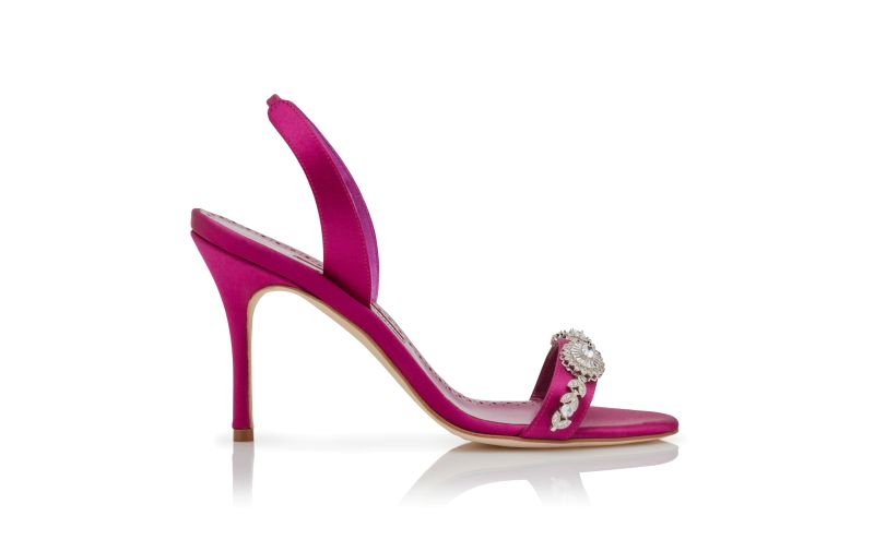 Side view of Lamisan, Pink Satin Embellished Slingback Sandals - US$657.00