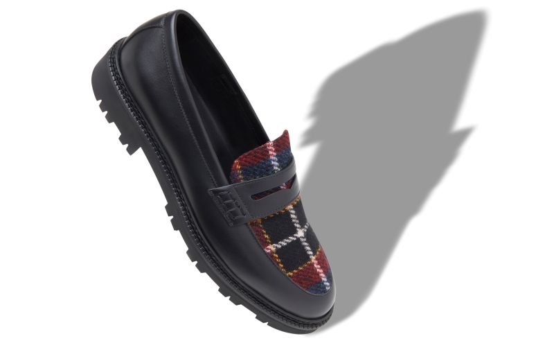 Hudson, Dark Red Calf Leather and Tartan Loafers - AU$1,295.00 