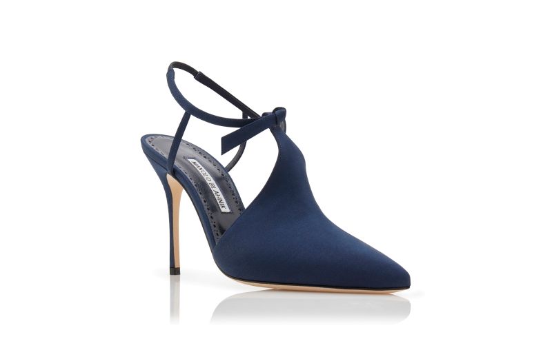 Horna, Navy Blue Crepe De Chine Ankle Strap Mules - CA$1,265.00