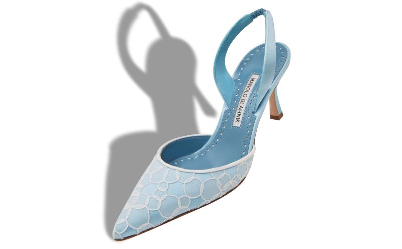 Carolyne 70, Blue Satin Slingback Pumps - US$483.00