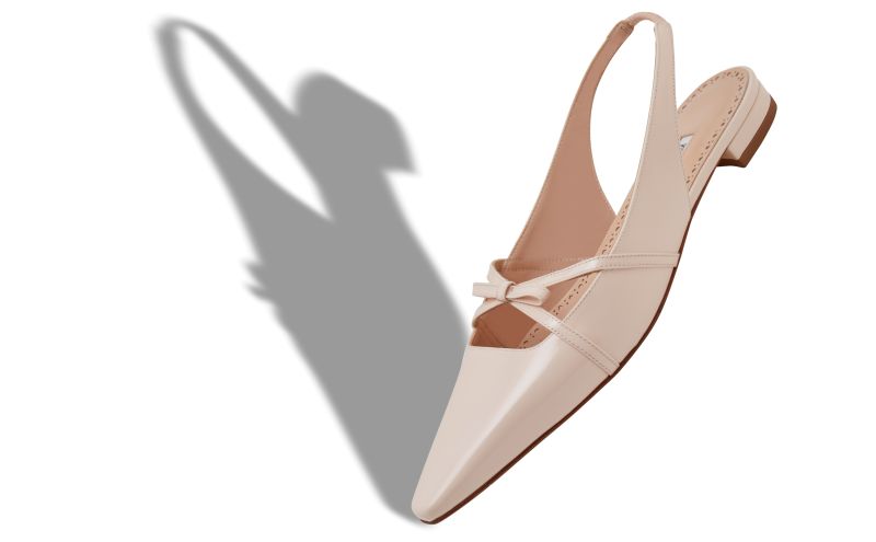 Dariasli, Light Pink Patent Leather Bow Detail Slingback Flat Pumps - US$1,075.00