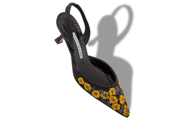 Carolyne, Black and Yellow Silk Slingback Pumps - AU$1,078.00 