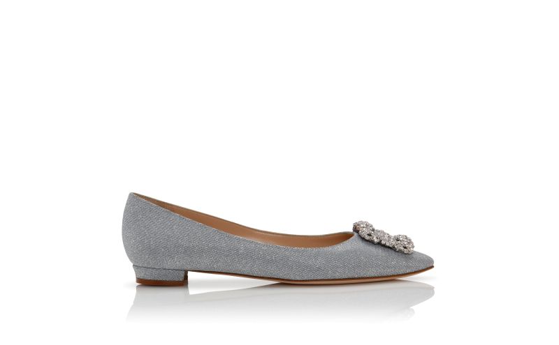 Side view of Hangisiflat glitter, Silver Glitter Fabric Jewel Buckle Flat Pumps - £895.00