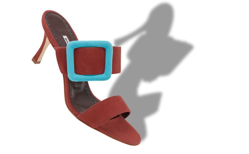 Gable, Red and Light Blue Suede Buckle Mules - CA$1,095.00 
