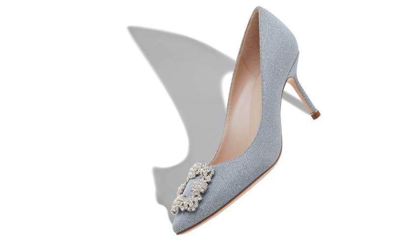 Hangisi glitter 70, Silver Glitter Fabric Jewel Buckle Pumps - US$1,395.00