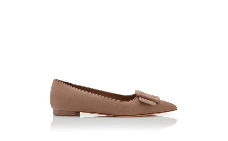 Side view of Maysalepumpflat, Beige Suede Buckle Detail Flat Pumps - €725.00