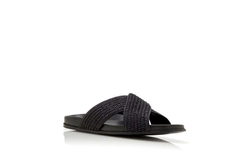 Designer Black Natural Weave Flat Sandals