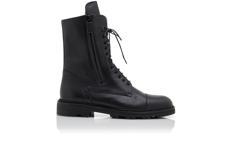 Side view of Lugato, Black Calf Leather Military Boots  - US$1,145.00
