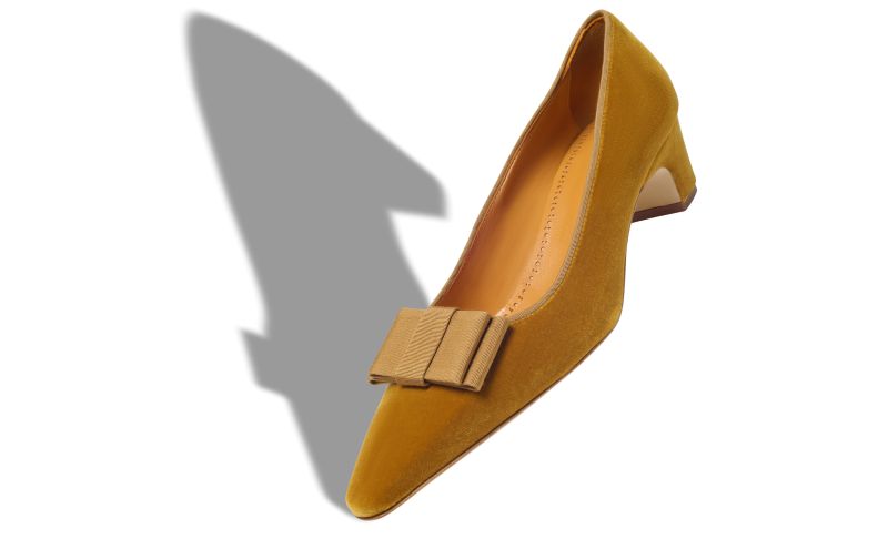 Reador, Dark Yellow Velvet Bow Detail Pumps - US$965.00