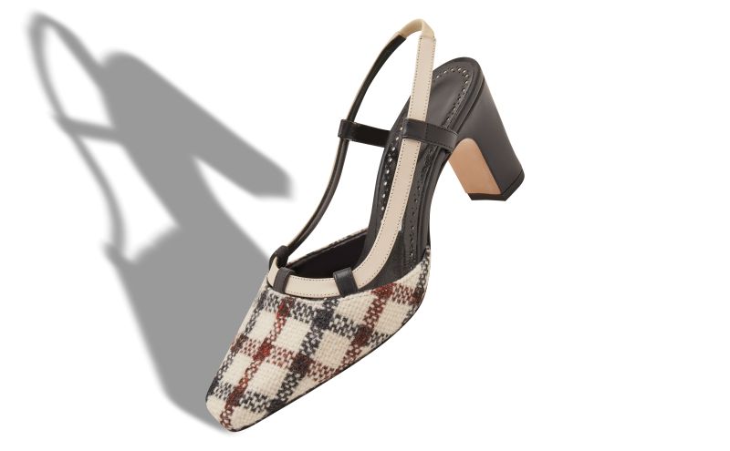 Vestal, Light Beige Wool Tartan Slingback Pumps - AU$1,535.00