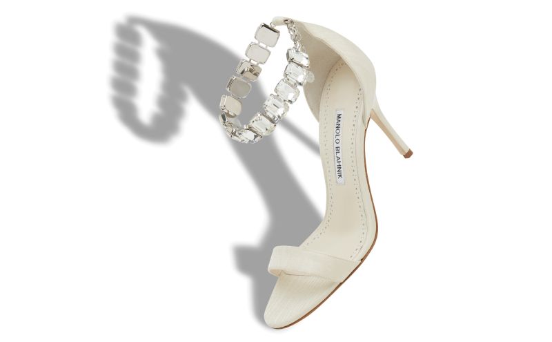 Designer Cream Moire Jewel Strap Sandals