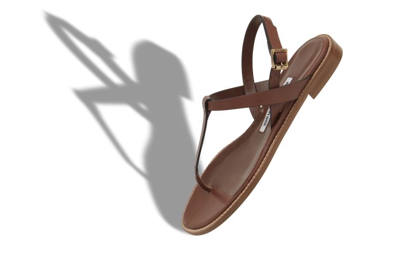 Designer Mid Brown Calf Leather Flat Sandals
