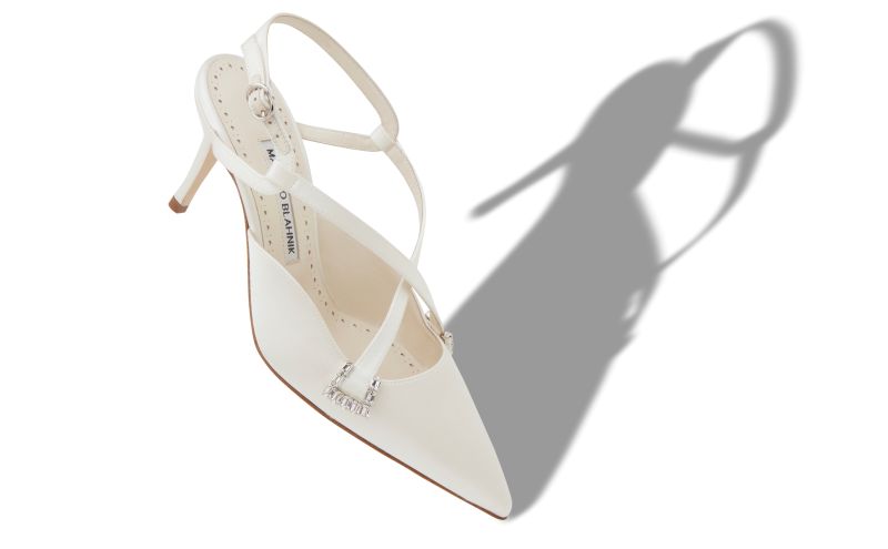 Ramiz, Light Cream Satin Slingback Pumps - US$747.00 