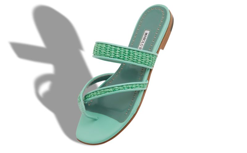 Susara, Green Raffia Flat Sandals  - US$438.00