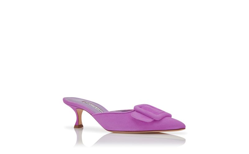 Maysale, Purple Suede Buckle Detail Mules - US$875.00