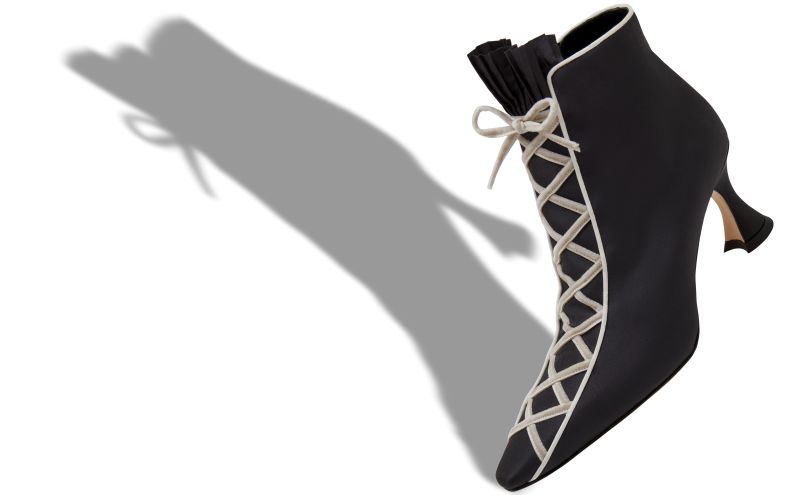 Nolhac, Black Silk Criss-Cross Detail Ankle Boots - €1,275.00