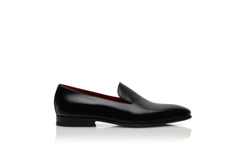 Side view of Designer Black Calf Leather Loafers