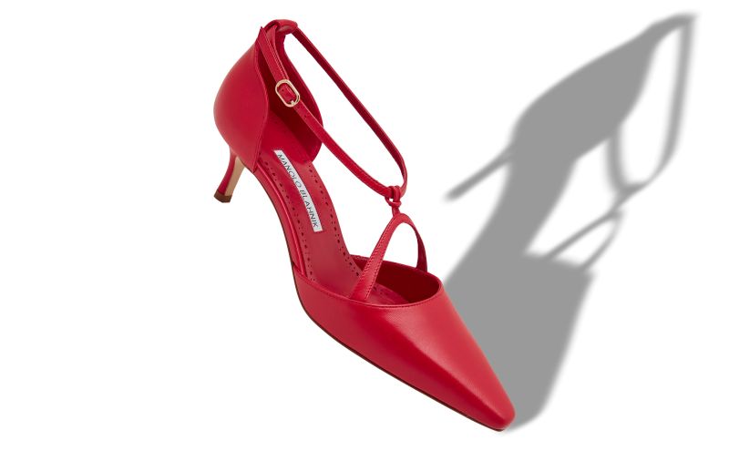 Nola, Red Nappa Leather T-Bar Pumps  - AU$1,695.00 