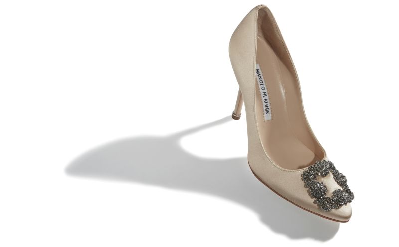 Hangisi, Champagne Satin Jewel Buckle Pumps - £945.00