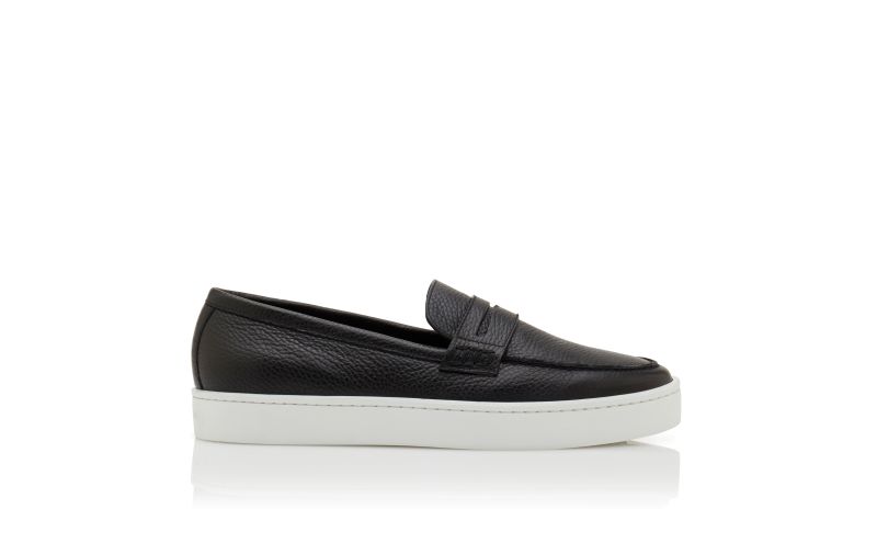 Side view of Designer Black Calf Leather Slip-On Loafers